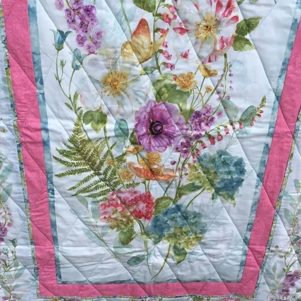 NWT Handcrafted Pastels Floral Quilt